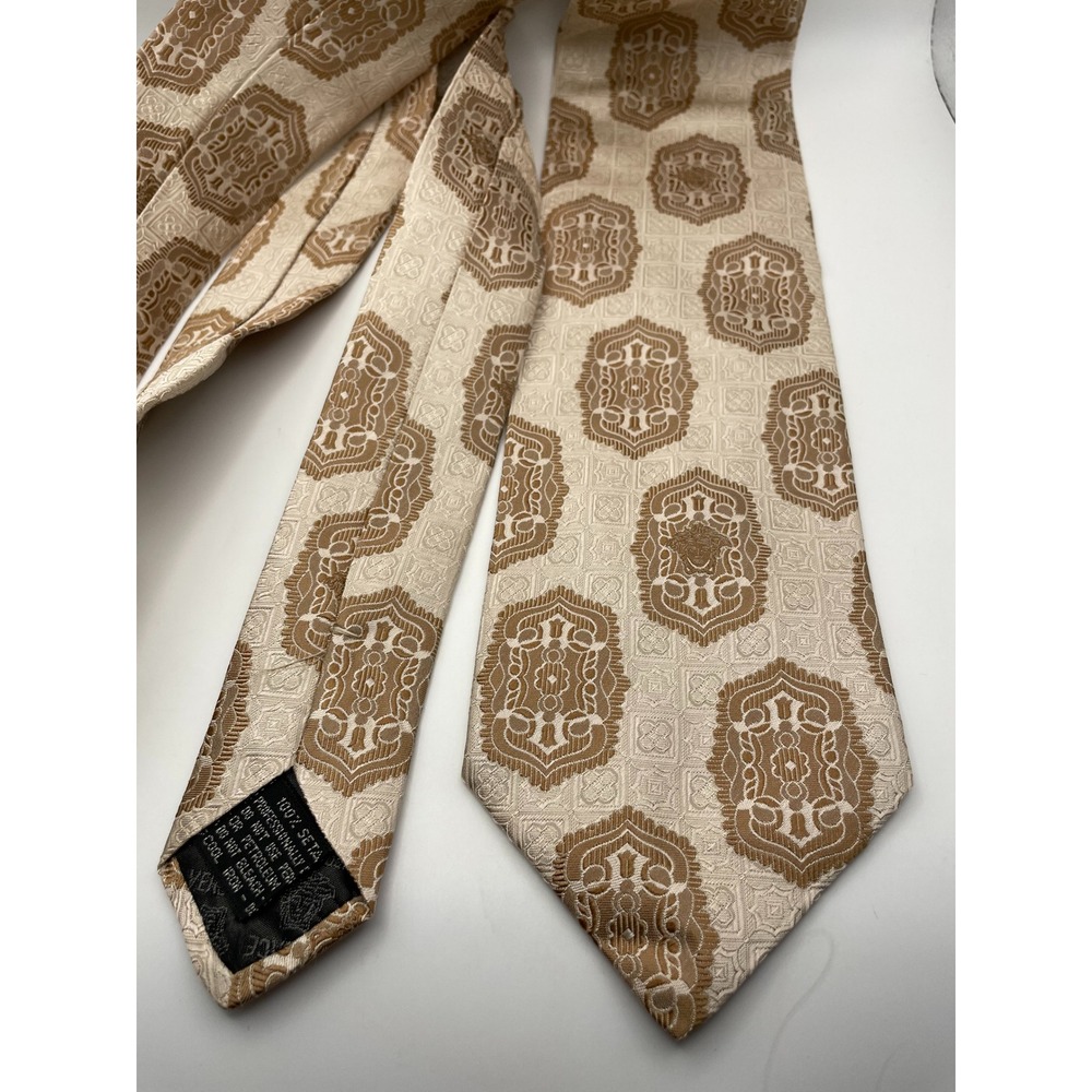 Gianni Versace Silk Tie Medusa Head Medallion Gold Champagne Made in Italy
